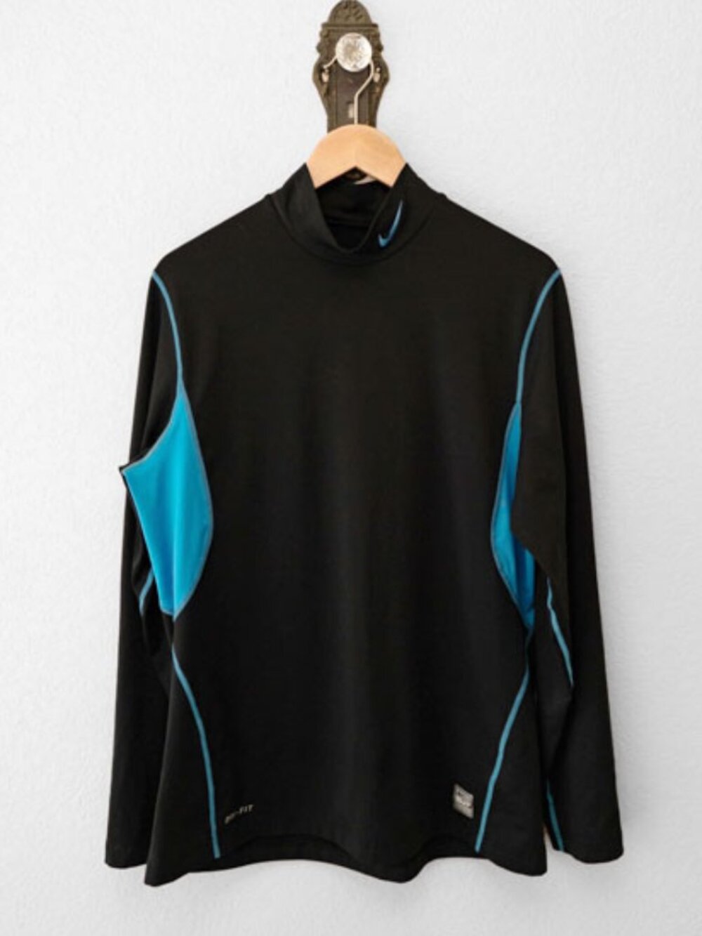 Nike Pro Combat Dri-FIT Mock Neck Compression Shirt Black Blue Mens L Fitted